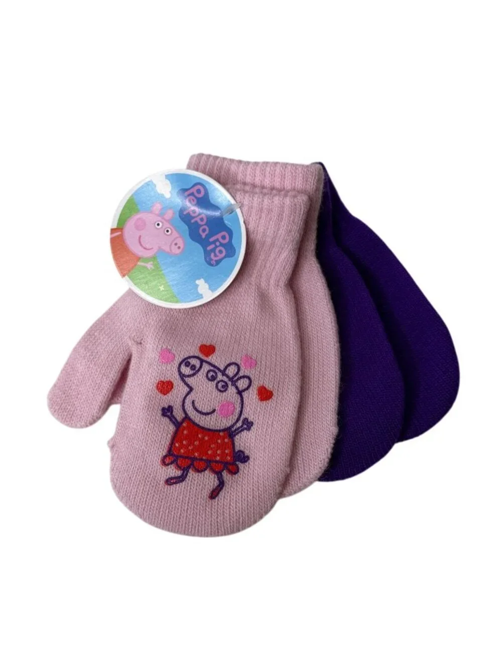 Peppa Pig Mittens Girls Gloves Winter Set Pink Purple 2 Piece Graphic
